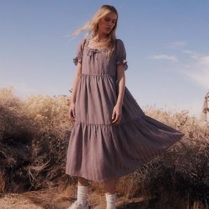 Madewell Square-Neck Tiered Dress in Textured Seersucker